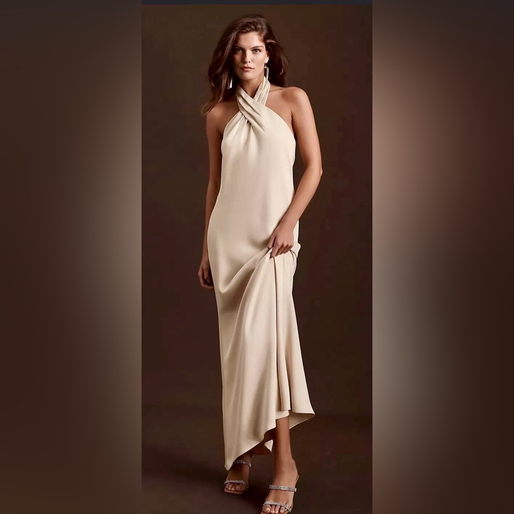 Anthropologie | BHLDN Ruby Twist Halter Gown in Champagne ZB8
